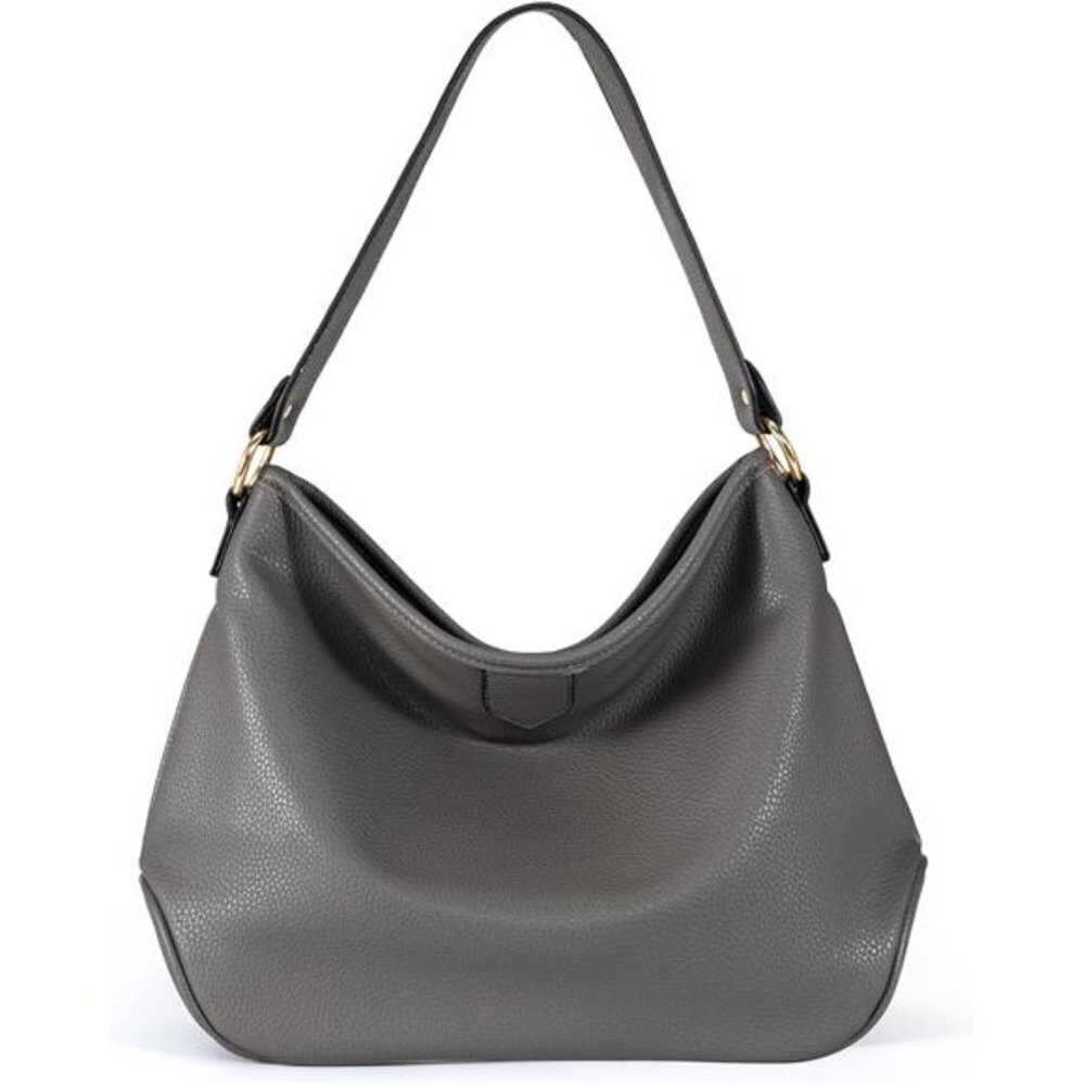 Stylish Gray Shoulder Hobo Satchel - Vegan Leather Purse